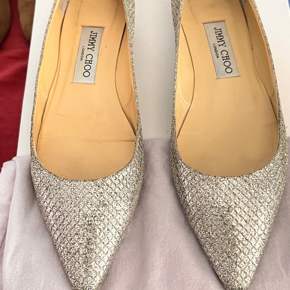 Jimmy Choo Silver and Gold Flats with Elegant Sparkle